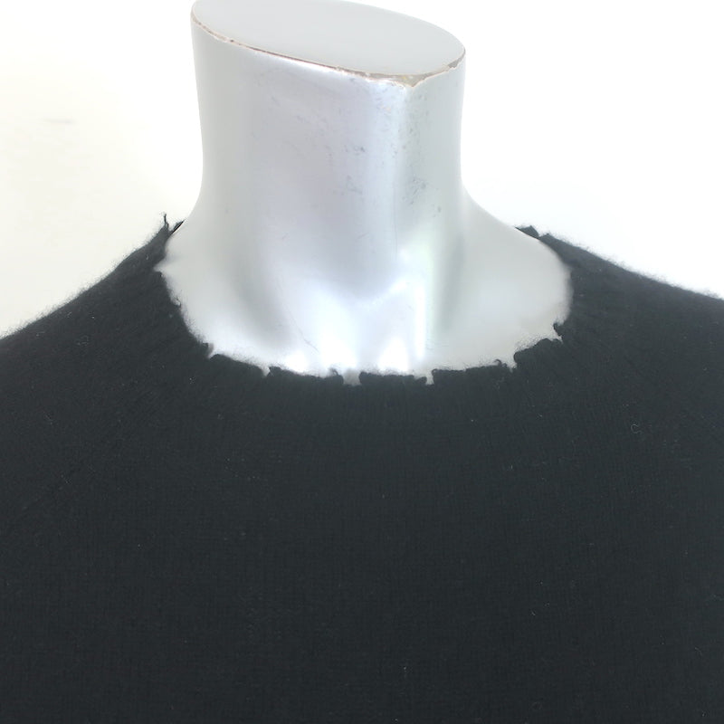 Minnie Rose black cashmere frayed-edge crew sweater, size M — authentic, gently pre-owned luxury piece