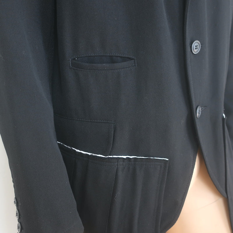 Comme des Garcons Homme Plus Pleated Long Jacket Black Wool Size Medium