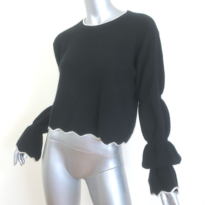Alice + Olivia Foss Puff Sleeve Sweater Black Cashmere-Blend Size Extra Small