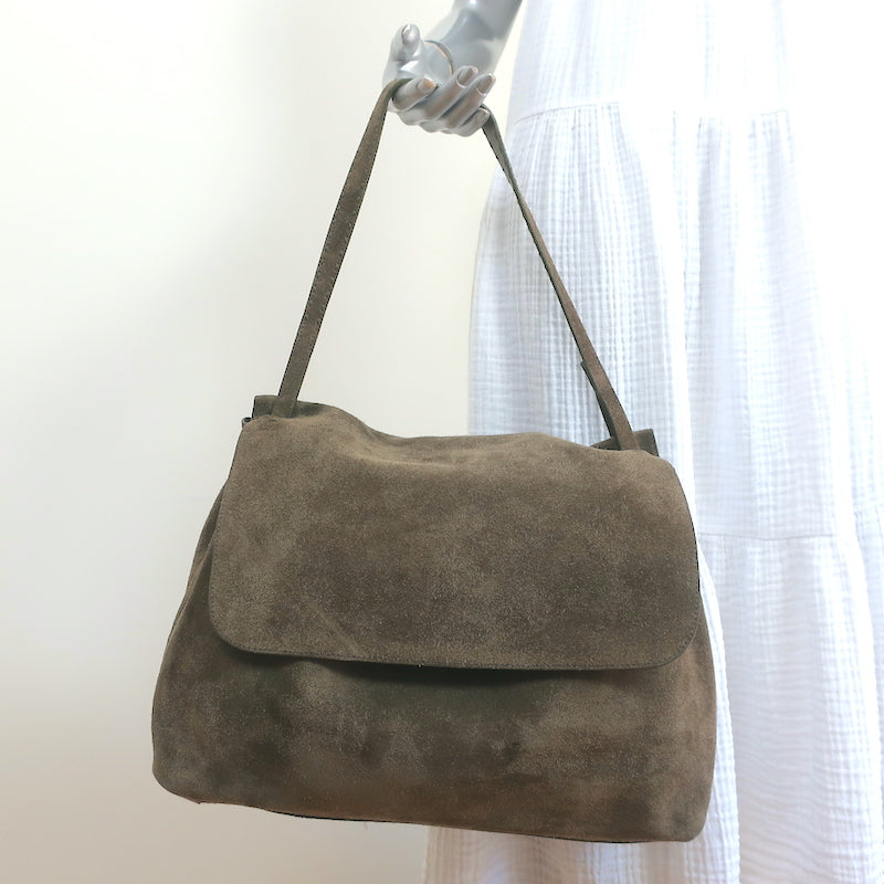 Chanel Brown Suede Camellia Embossed Hobo Chanel