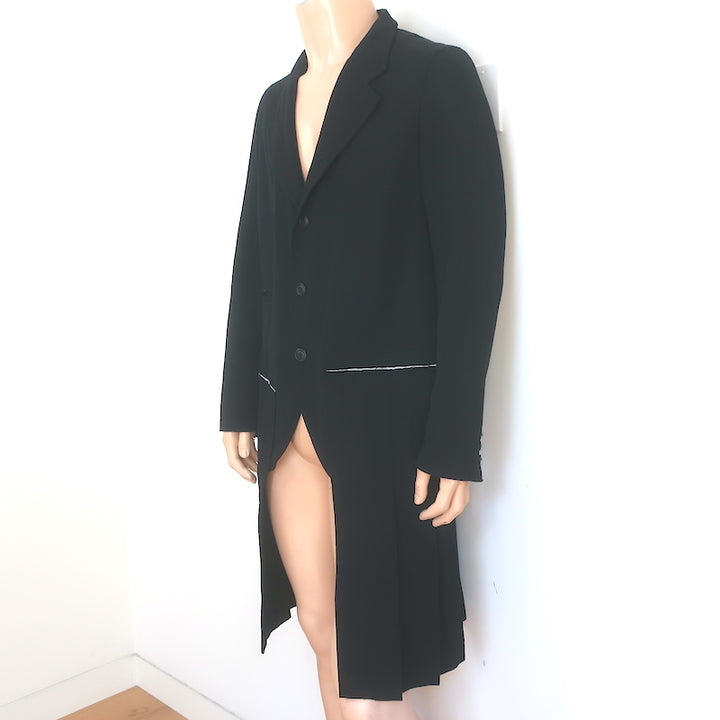 Comme des Garcons Homme Plus Pleated Long Jacket Black Wool Size Medium