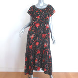 Ulla Johnson Skye Belted Off-Shoulder Midi Dress Black Floral Print Silk Size 6