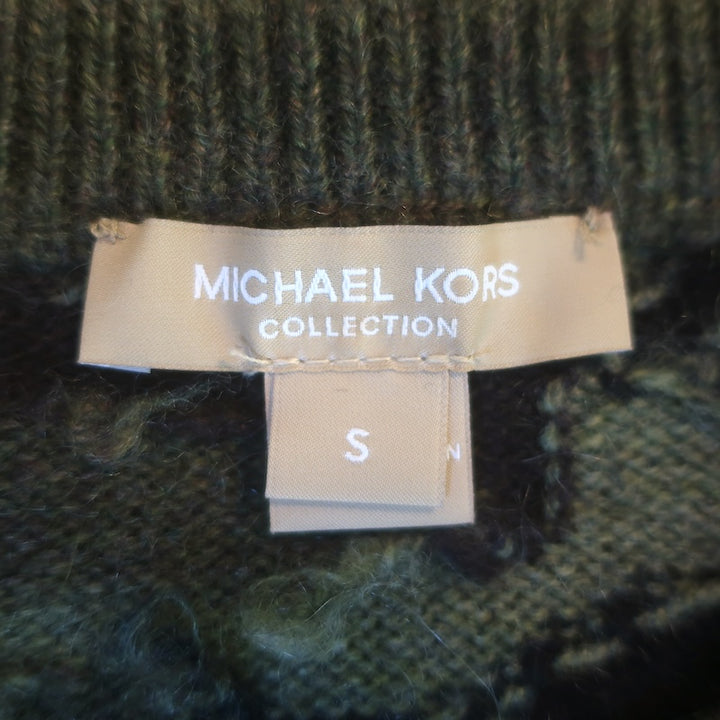 Michael Kors Collection Cashmere Rose-Embroidered Camo Sweater Olive Size Small
