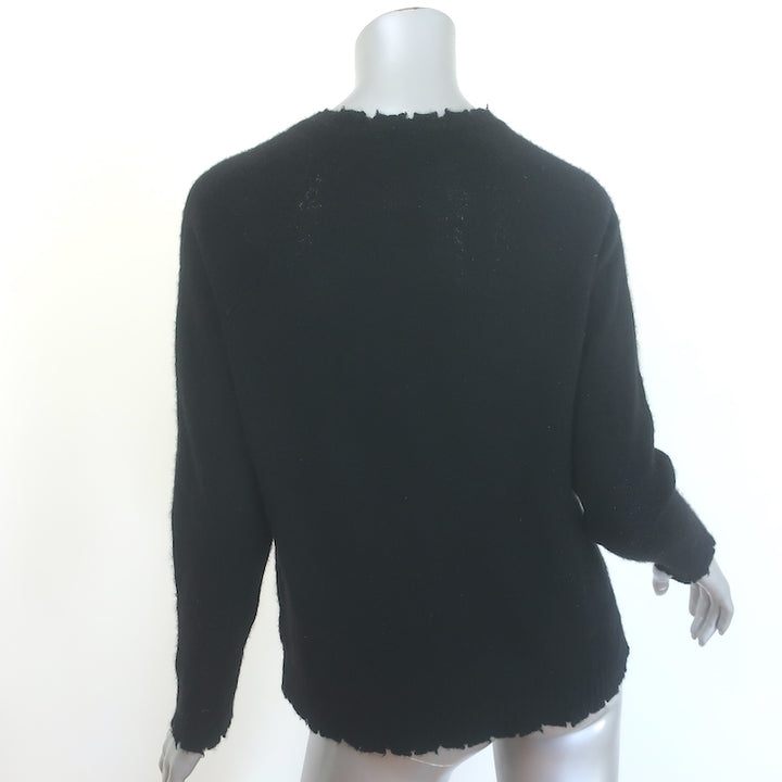 Minnie Rose cashmere frayed-edge crew sweater in black (size M), authentic pre-owned luxury, gently worn