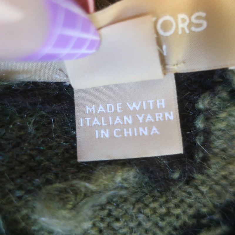 Michael Kors Collection Cashmere Rose-Embroidered Camo Sweater Olive Size Small
