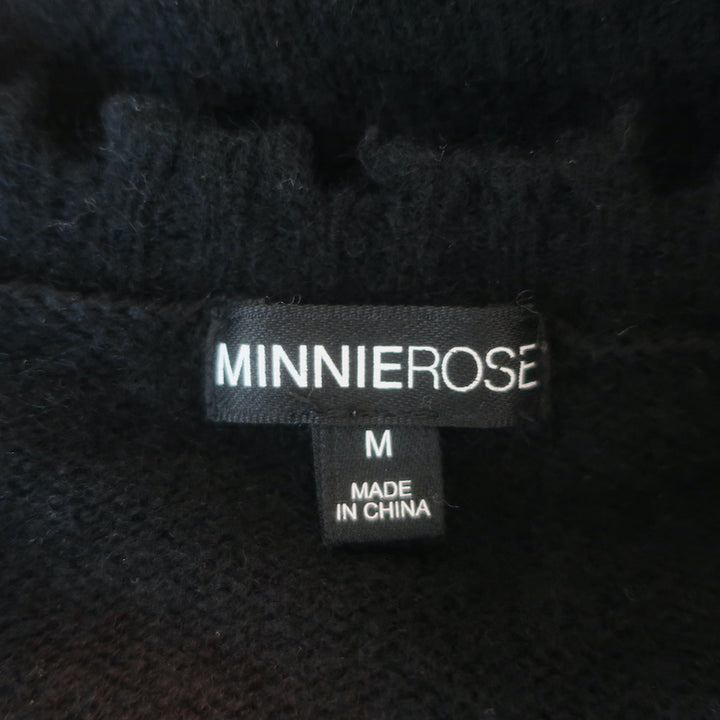 Minnie Rose cashmere frayed-edge crew sweater in black, size M — pre-owned, gently worn luxury knit