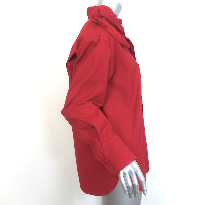 Valentino Rosette Collared Shirt Red Stretch Cotton Size 42 Long Sleeve Top