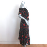 Ulla Johnson Skye Belted Off-Shoulder Midi Dress Black Floral Print Silk Size 6