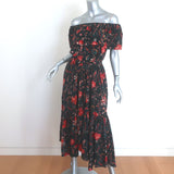 Ulla Johnson Skye Belted Off-Shoulder Midi Dress Black Floral Print Silk Size 6