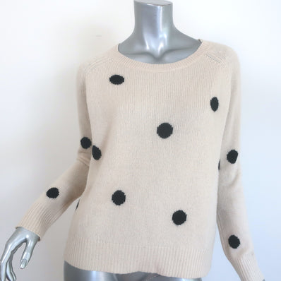 360 Cashmere Polka Dot Raglan Sweater Beige/Black Size Medium