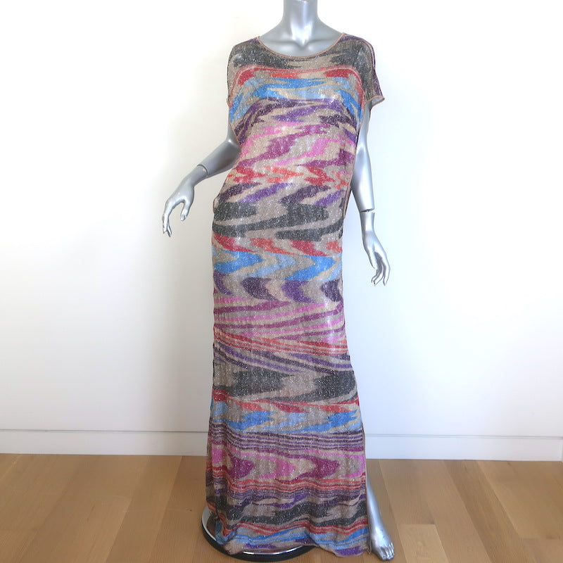 Missoni Mare Belted Open-Side Metallic Knit Maxi Dress Multicolor Size Medium