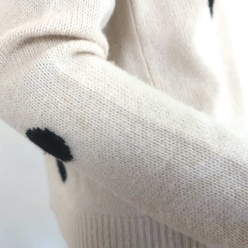 360 Cashmere Polka Dot Raglan Sweater Beige/Black Size Medium