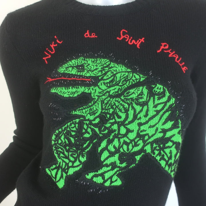 Christian Dior Cashmere Niki de Saint Phalle Dinosaur Sweater Black Size US 2