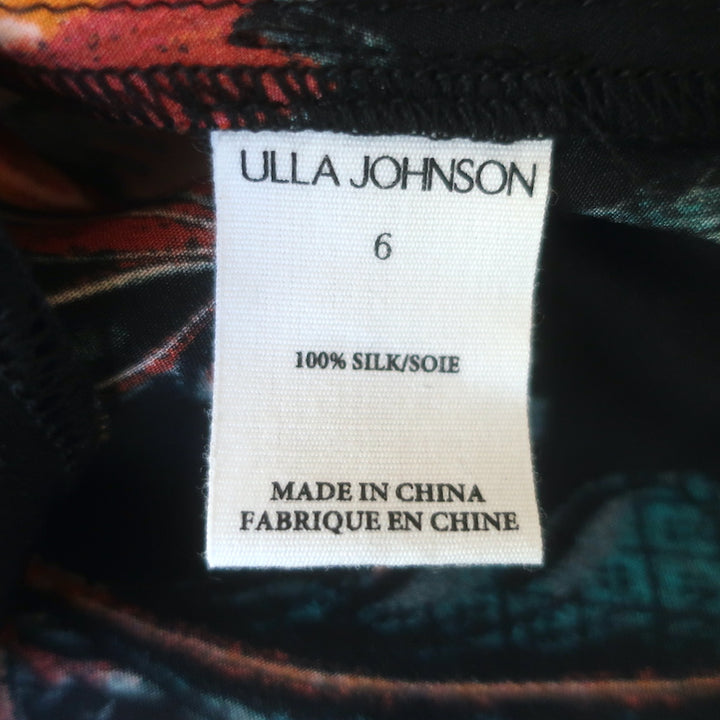 Ulla Johnson Skye Belted Off-Shoulder Midi Dress Black Floral Print Silk Size 6