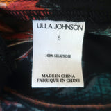 Ulla Johnson Skye Belted Off-Shoulder Midi Dress Black Floral Print Silk Size 6