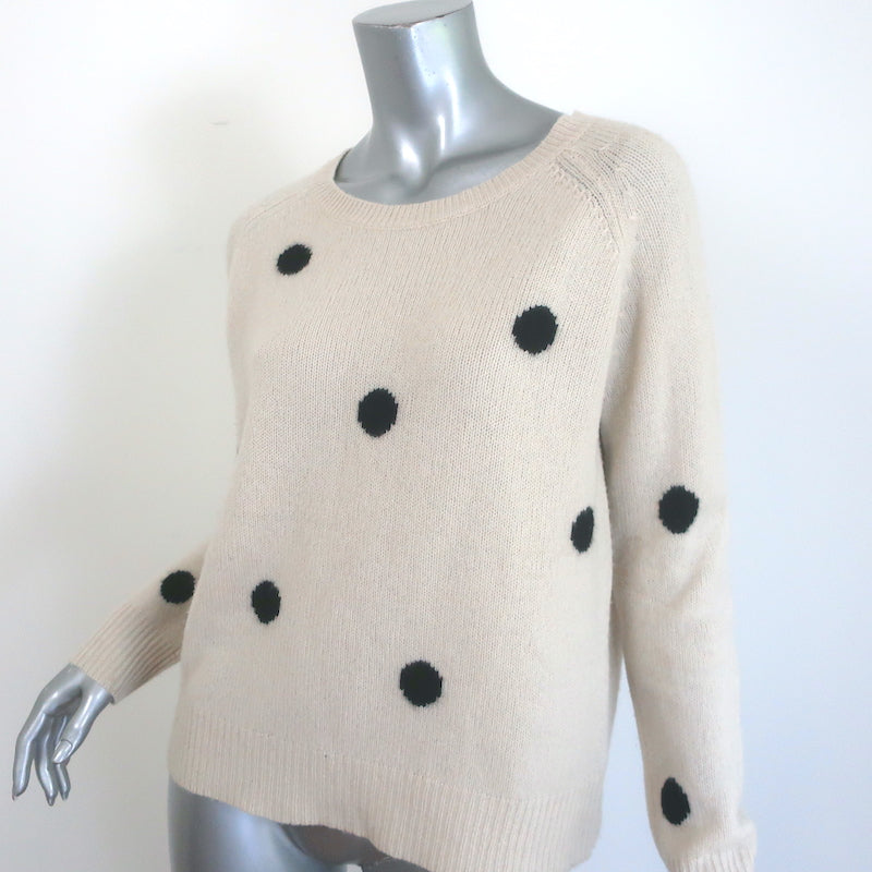 360 Cashmere Polka Dot Raglan Sweater Beige/Black Size Medium