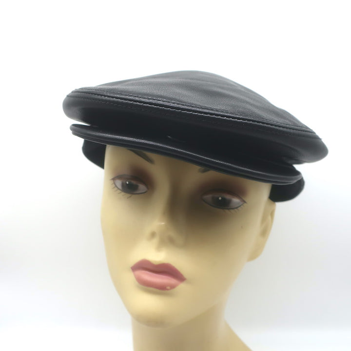 Hermes Leather Newsboy Cabbie Hat Black Size 61