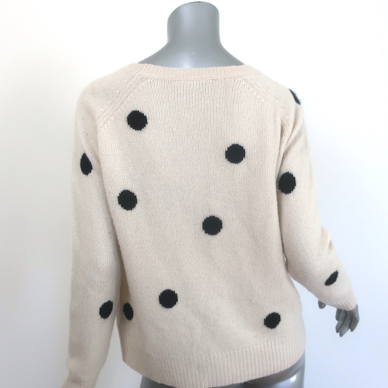 360 Cashmere Polka Dot Raglan Sweater Beige/Black Size Medium