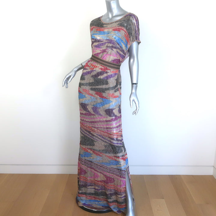 Missoni Mare Belted Open-Side Metallic Knit Maxi Dress Multicolor Size Medium