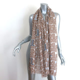 Lanvin Geometric Print Fringed Scarf White & Brown Cotton