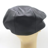 Hermes Leather Newsboy Cabbie Hat Black Size 61