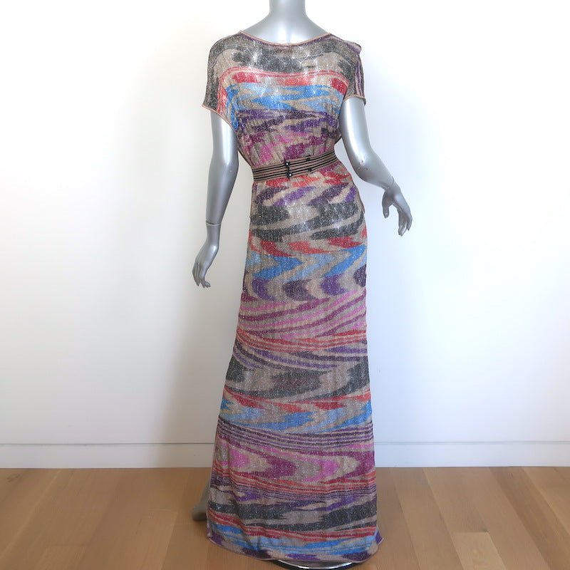 Missoni Mare Belted Open-Side Metallic Knit Maxi Dress Multicolor Size Medium