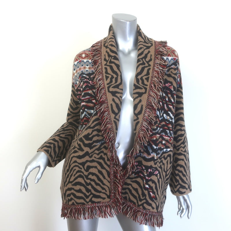 Alanui Fair Isle Animal Jacquard Belted Cardigan Brown/Multi Size Extra Small