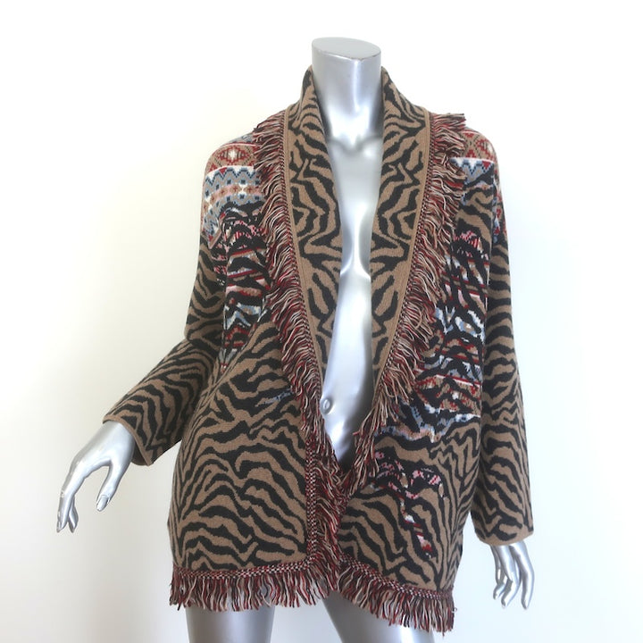 Alanui Fair Isle Animal Jacquard Belted Cardigan Brown/Multi Size Extra Small