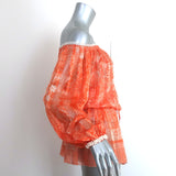 Poupette St Barth Off the Shoulder Mini Dress Orange Floral Print Silk Size 1