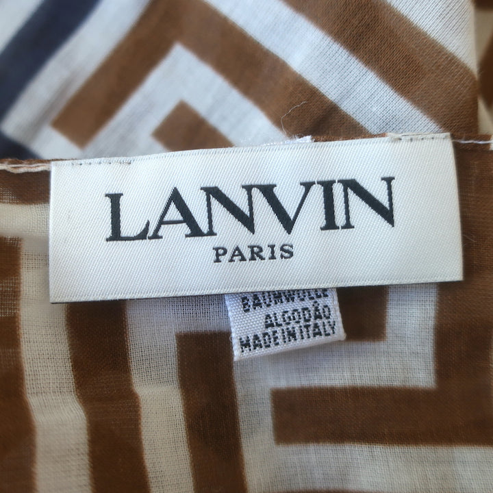 Lanvin Geometric Print Fringed Scarf White &amp; Brown Cotton
