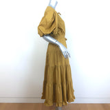 Ulla Johnson Agathe Puff Sleeve Tiered Midi Dress Tobacco Cotton Poplin Size 10