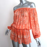 Poupette St Barth Off the Shoulder Mini Dress Orange Floral Print Silk Size 1