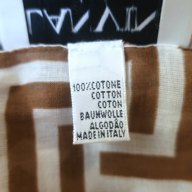 Lanvin Geometric Print Fringed Scarf White &amp; Brown Cotton