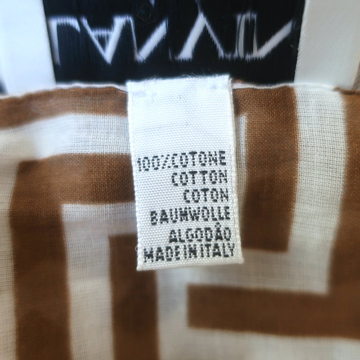 Lanvin Geometric Print Fringed Scarf White &amp; Brown Cotton