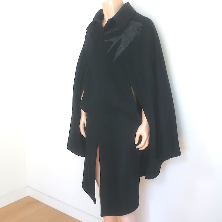 Alexander McQueen Swallow Cape Coat Black Wool-Cashmere Size 48