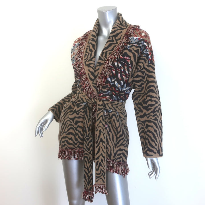 Alanui Fair Isle Animal Jacquard Belted Cardigan Brown/Multi Size Extra Small