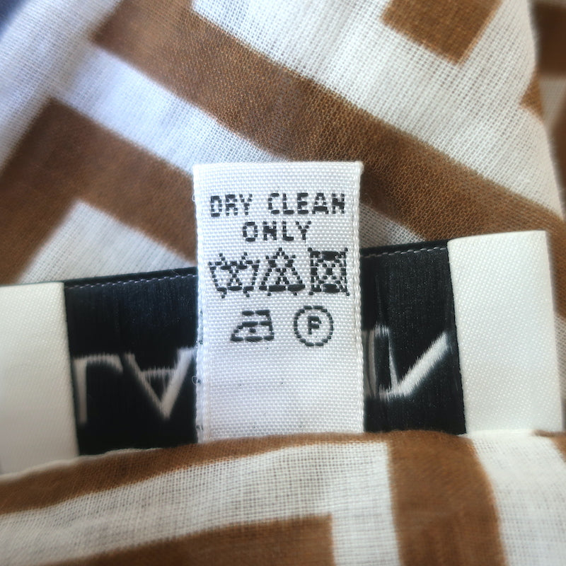 Lanvin Geometric Print Fringed Scarf White &amp; Brown Cotton
