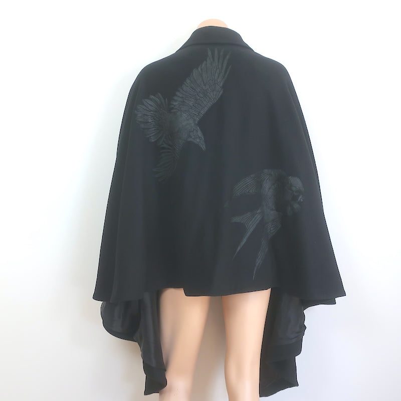 Alexander McQueen Swallow Cape Coat Black Wool-Cashmere Size 48