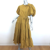 Ulla Johnson Agathe Puff Sleeve Tiered Midi Dress Tobacco Cotton Poplin Size 10