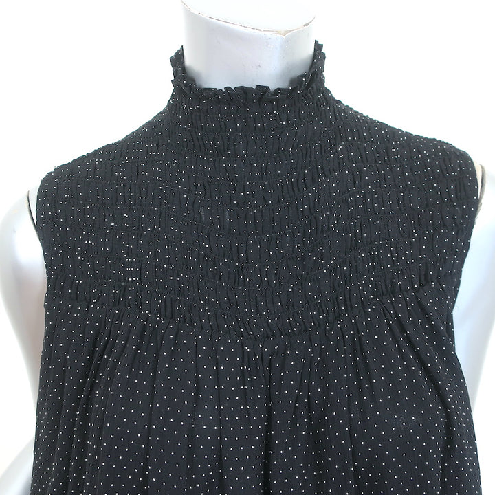FRAME Smocked Sleeveless Blouse Black &amp; White Polka Dot Silk Size Small