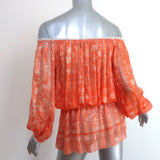 Poupette St Barth Off the Shoulder Mini Dress Orange Floral Print Silk Size 1