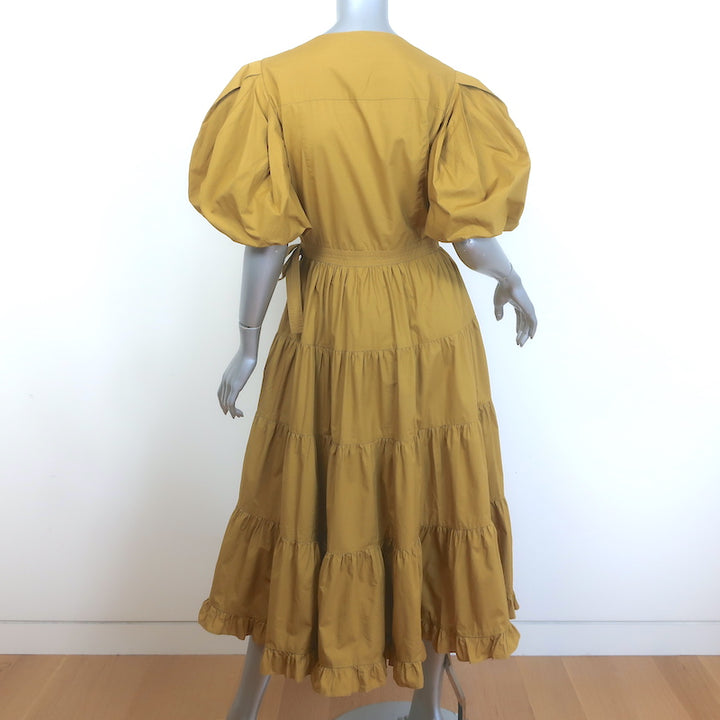 Ulla Johnson Agathe Puff Sleeve Tiered Midi Dress Tobacco Cotton Poplin Size 10
