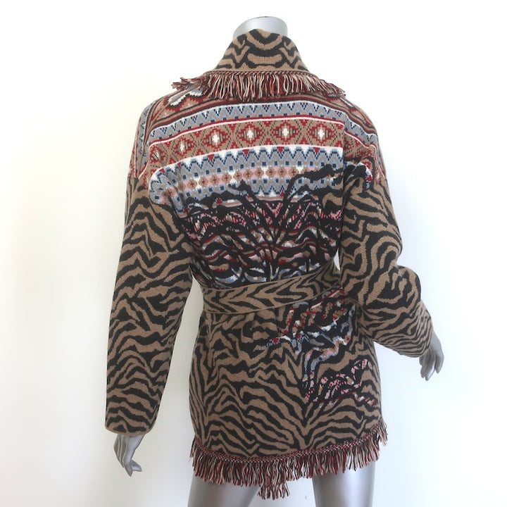 Alanui Fair Isle Animal Jacquard Belted Cardigan Brown/Multi Size Extra Small