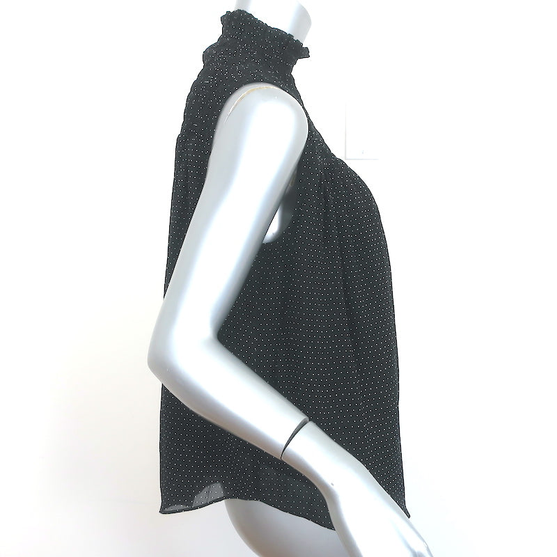 FRAME Smocked Sleeveless Blouse Black &amp; White Polka Dot Silk Size Small