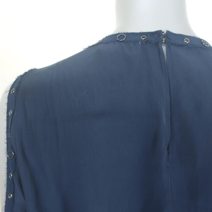 Ramy Brook Maisie grommet-embellished cold-shoulder navy fabric mini dress, pre-loved