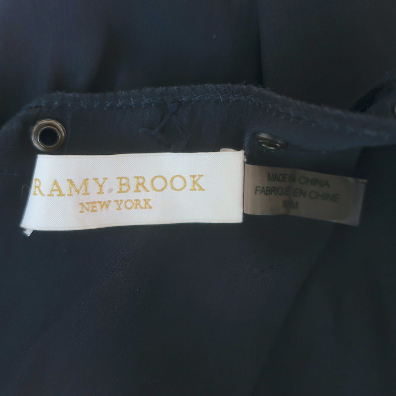Ramy Brook grommet-embellished cold-shoulder mini dress in navy, authentic pre-owned designer piece