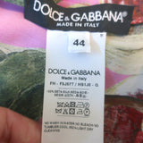 Dolce & Gabbana Fig Print Pussy Bow Blouse Pink Silk Size 44 Long Sleeve Top