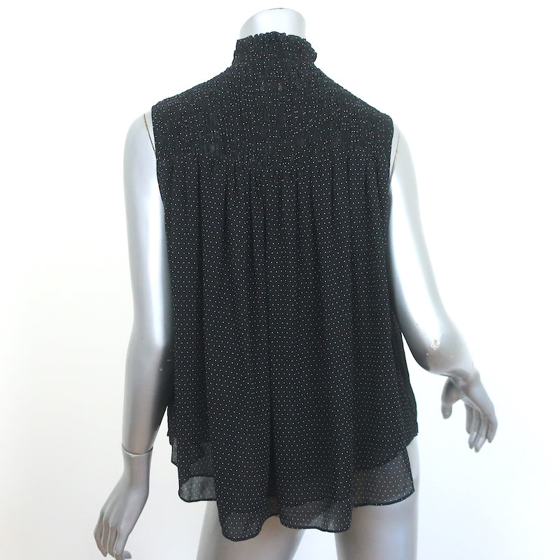 FRAME Smocked Sleeveless Blouse Black &amp; White Polka Dot Silk Size Small