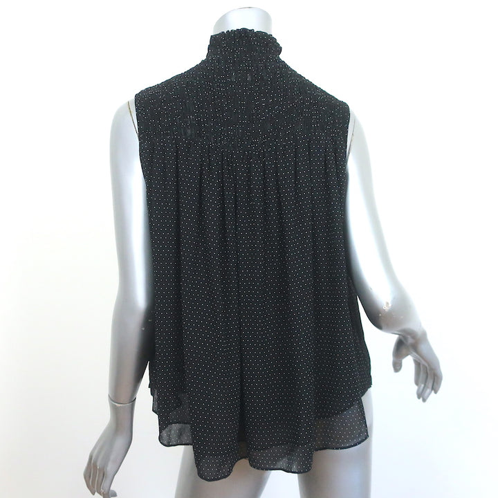 FRAME Smocked Sleeveless Blouse Black &amp; White Polka Dot Silk Size Small