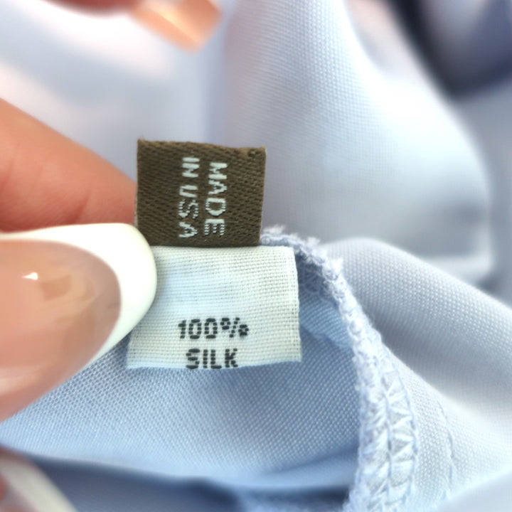 Peter Cohen Square Frolic Top Baby Blue Silk Size Small 3/4 Sleeve Blouse